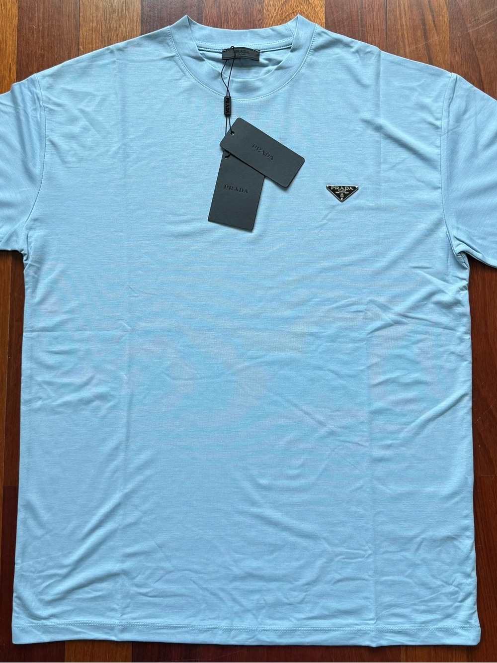 Prada Light Blue Crew Neck Logo T-Shirt